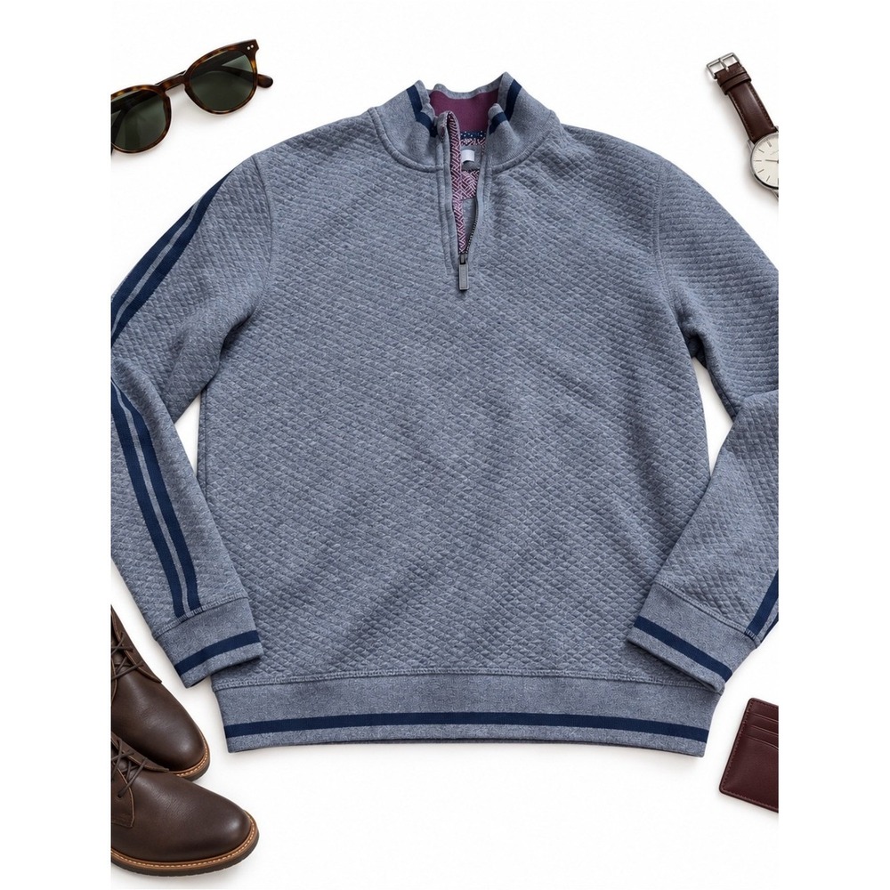 Ted Baker London Men's 3 Medium Gray Textured Quarter Zip Knit Sweater Pullover